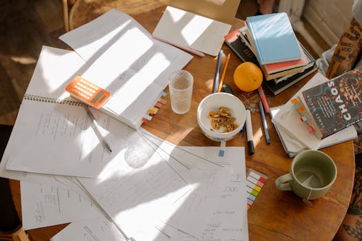 calculator and pen on a table